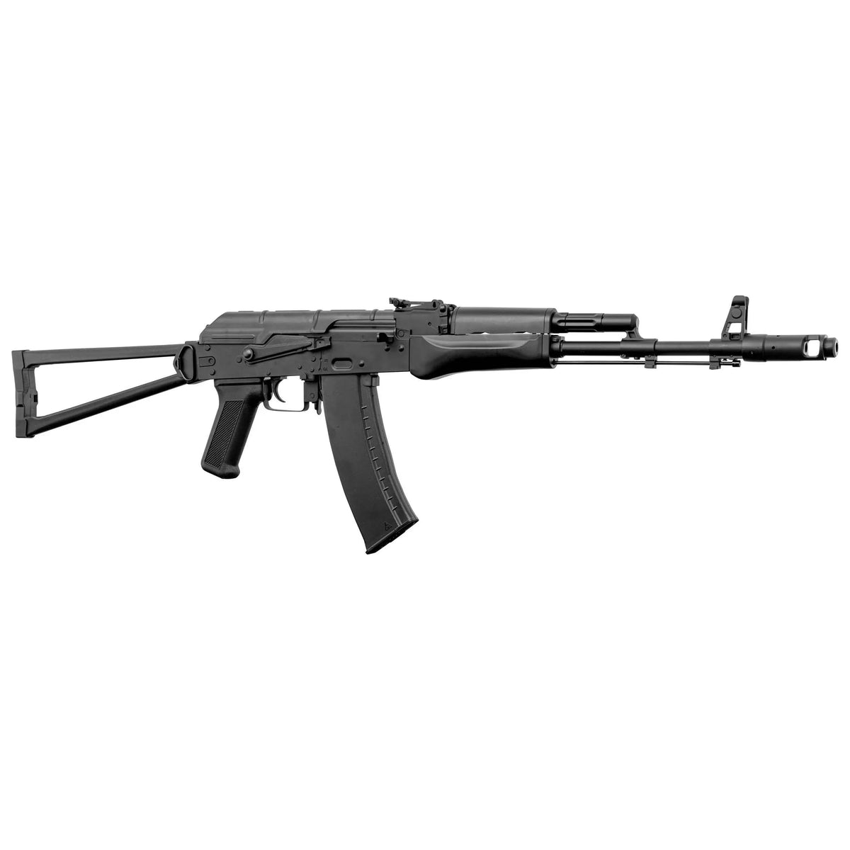 Balise alt SEO : "AEG AKS-74N 1,0J avec corps en polymer noir, gearbox V3 en métal, crosse repliable, et chargeur hi-cap 400 billes."