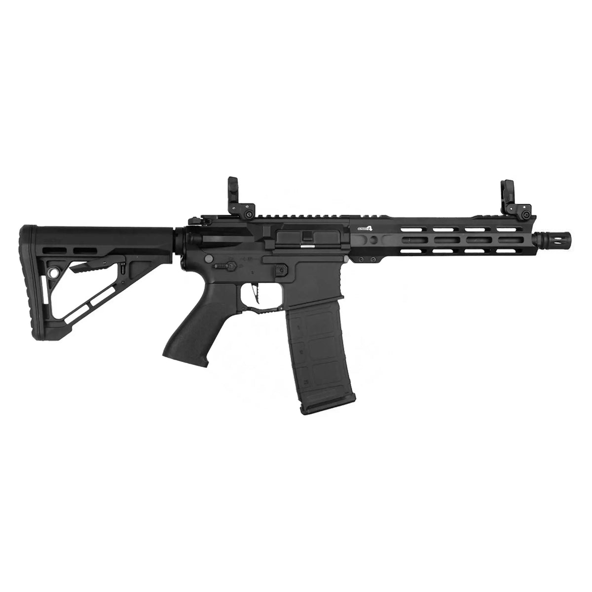 "Réplique fusil d'assaut airsoft Lancer Tactical Gen 4 Predator 8,25'' avec MOSFET Nebula II, finition noire mate, précision optimale, idéal pour joueurs confirmés."