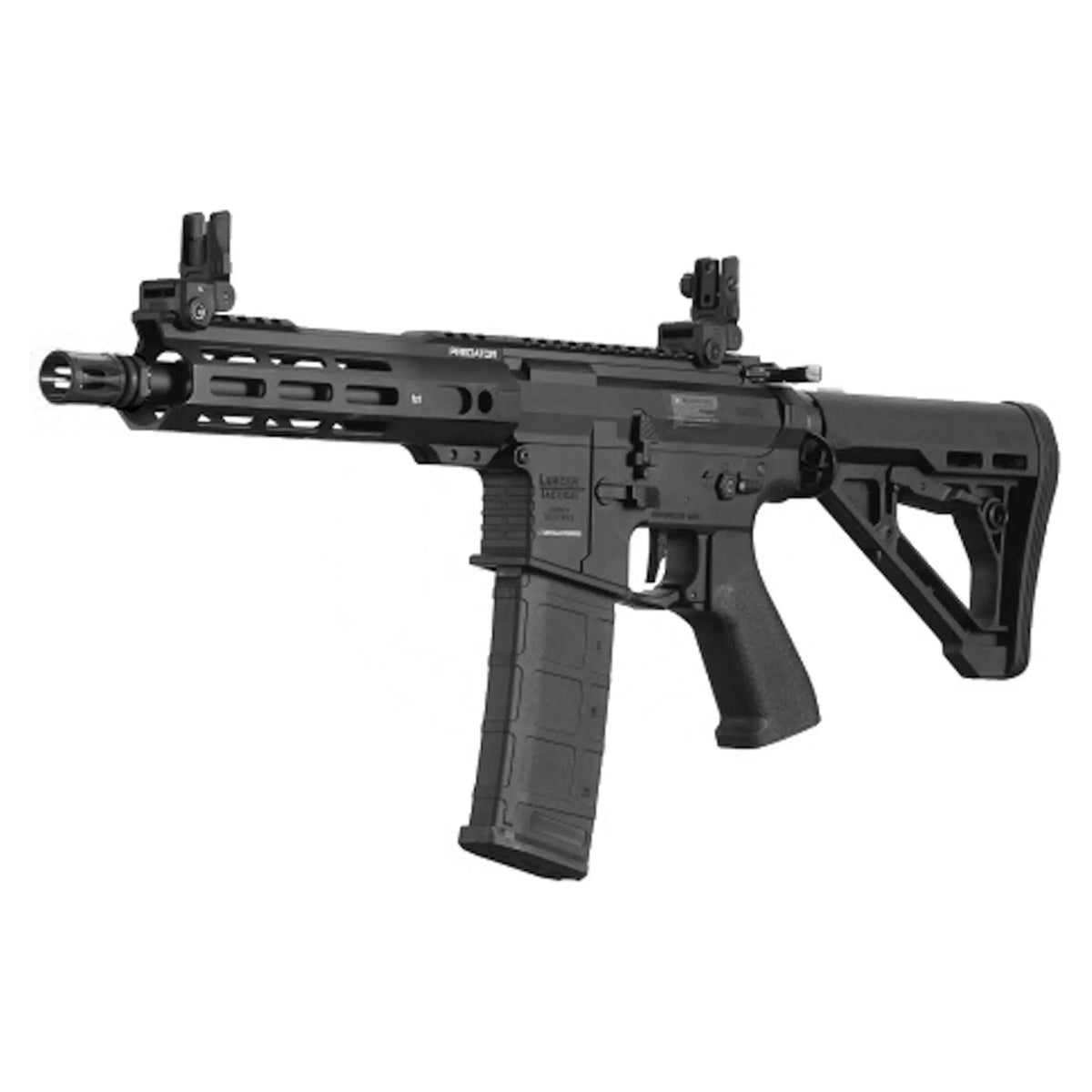 Réplique AEG Lancer Tactical Gen 4 Predator 8,25" CQB avec système MOSFET Nebula II, finition noire mate, garde-main M-LOK usiné CNC, précision améliorée, idéale pour tous les joueurs