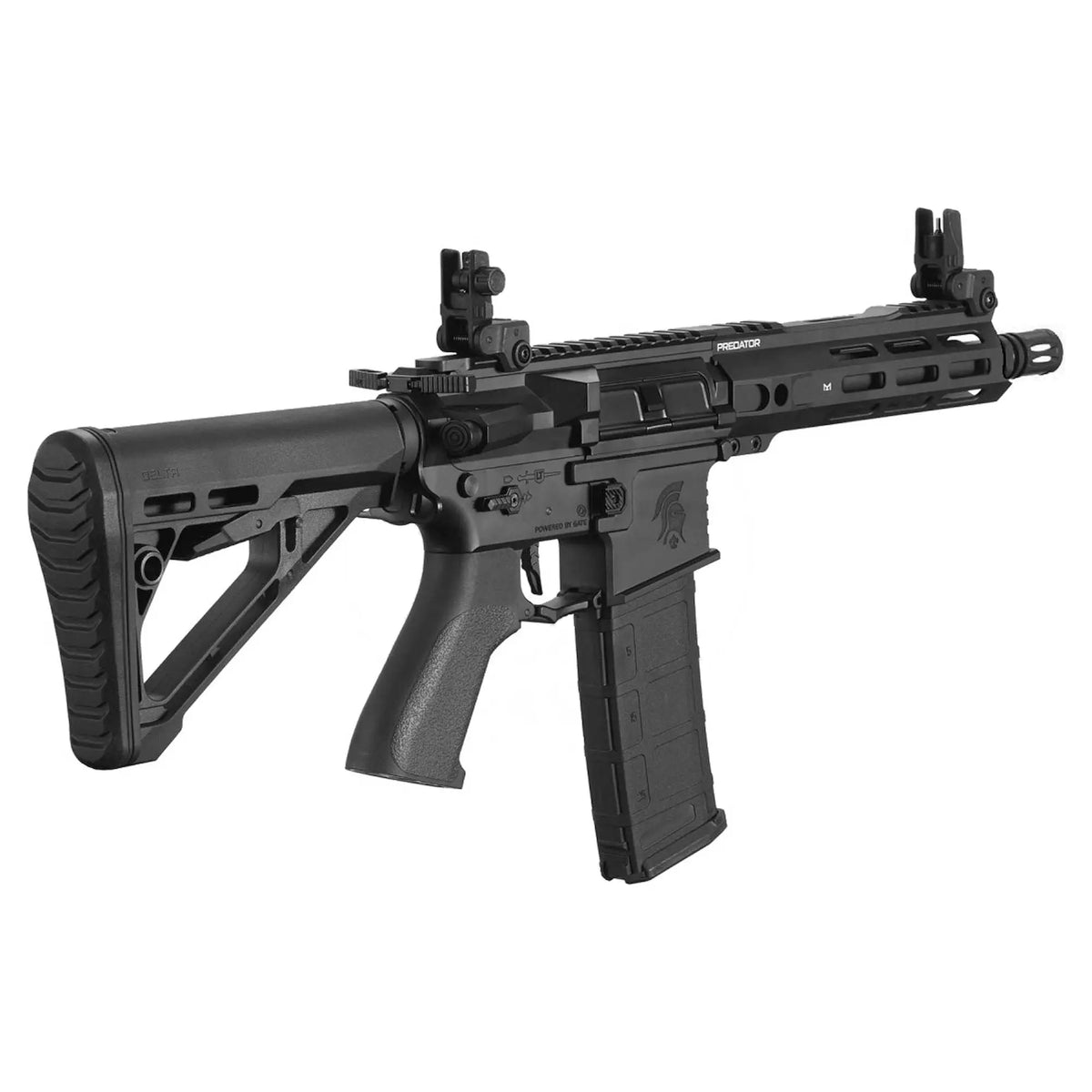 Balise alt SEO : "AEG Lancer Tactical Gen 4 Predator CQB 8,25'' avec système MOSFET Nebula II, corps en métal noir mat, garde-main M-LOK, précision et personnalisation optimales