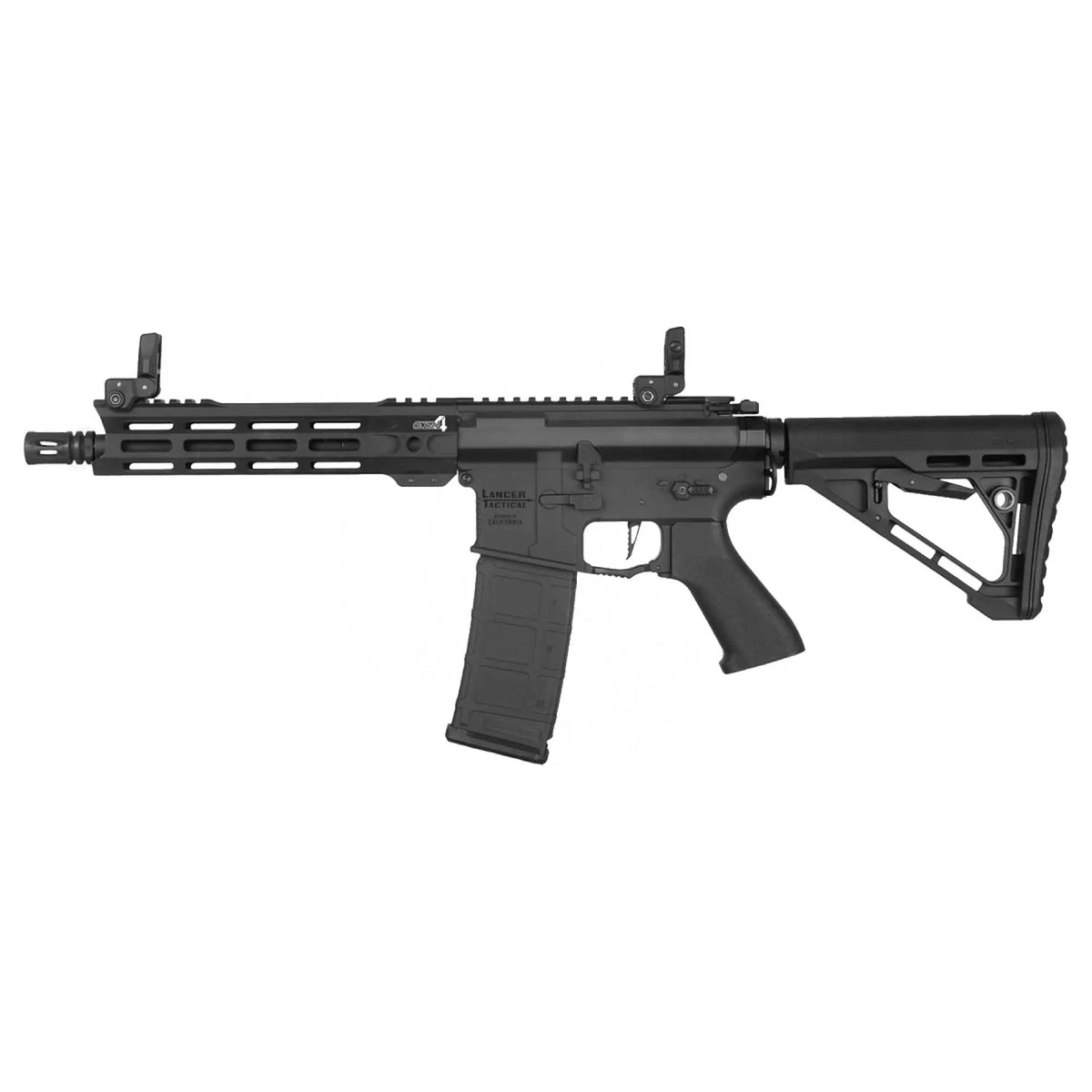 Balise alt SEO : "Réplique airsoft électrique Lancer Tactical Gen 4 Predator 8.25 pouces, MOSFET ASTER II Bluetooth, finition noire mate, garde-main M-LOK, précision et personnalisation avancées,