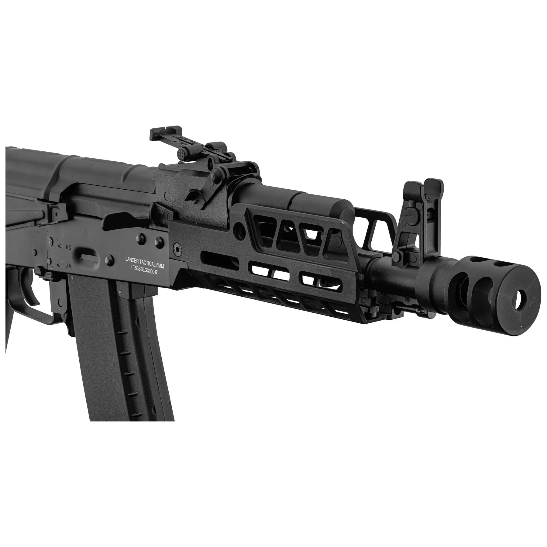 "Réplique AK74 full métal Lancer Tactical avec garde-main M-LOK, crosse Delta, gearbox renforcée, moteur 19k, et canon de précision pour airsoft"
