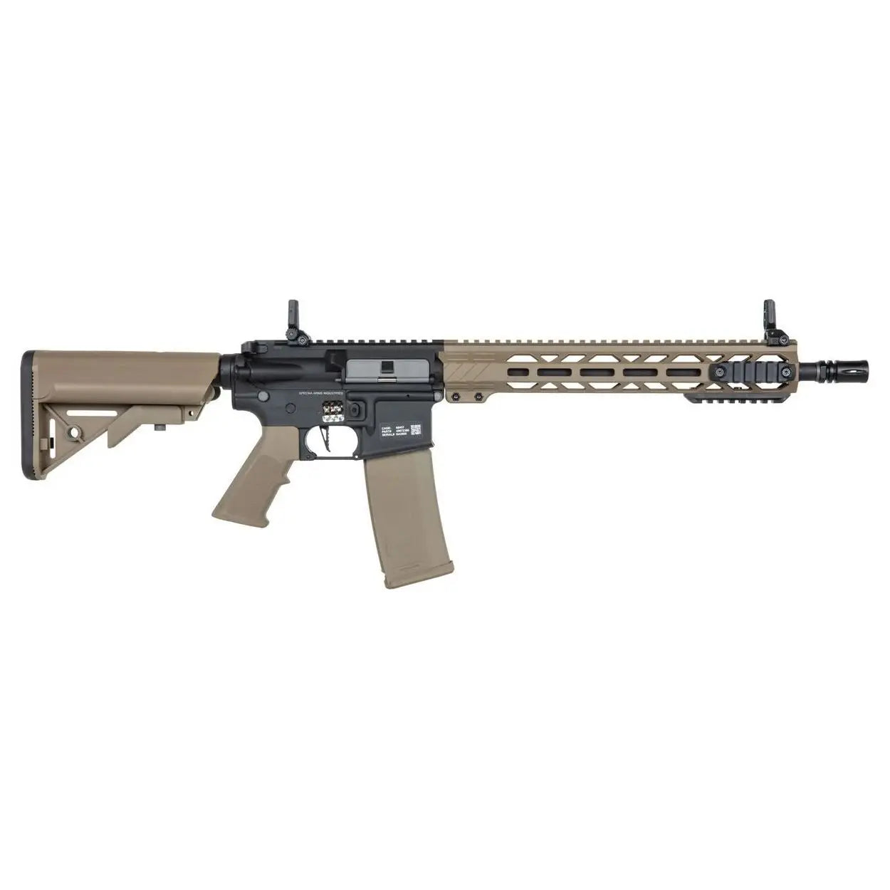 "Pack complet AEG SA-F09 FLEX HAL noir et tan avec batterie lipo, polycarbonate, longueur ajustable, gearbox V2, puissance 310 fps, système HAL programmable"