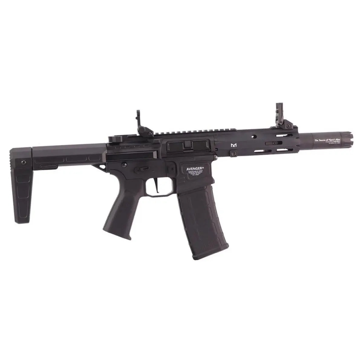 Réplique longue AVENGER QRF MEDUSA AEG Poseidon M4 avec pièces internes haute qualité, garde-main CNC Aluminum, système MEDUSA réglable via Bluetooth et traceur intégré.