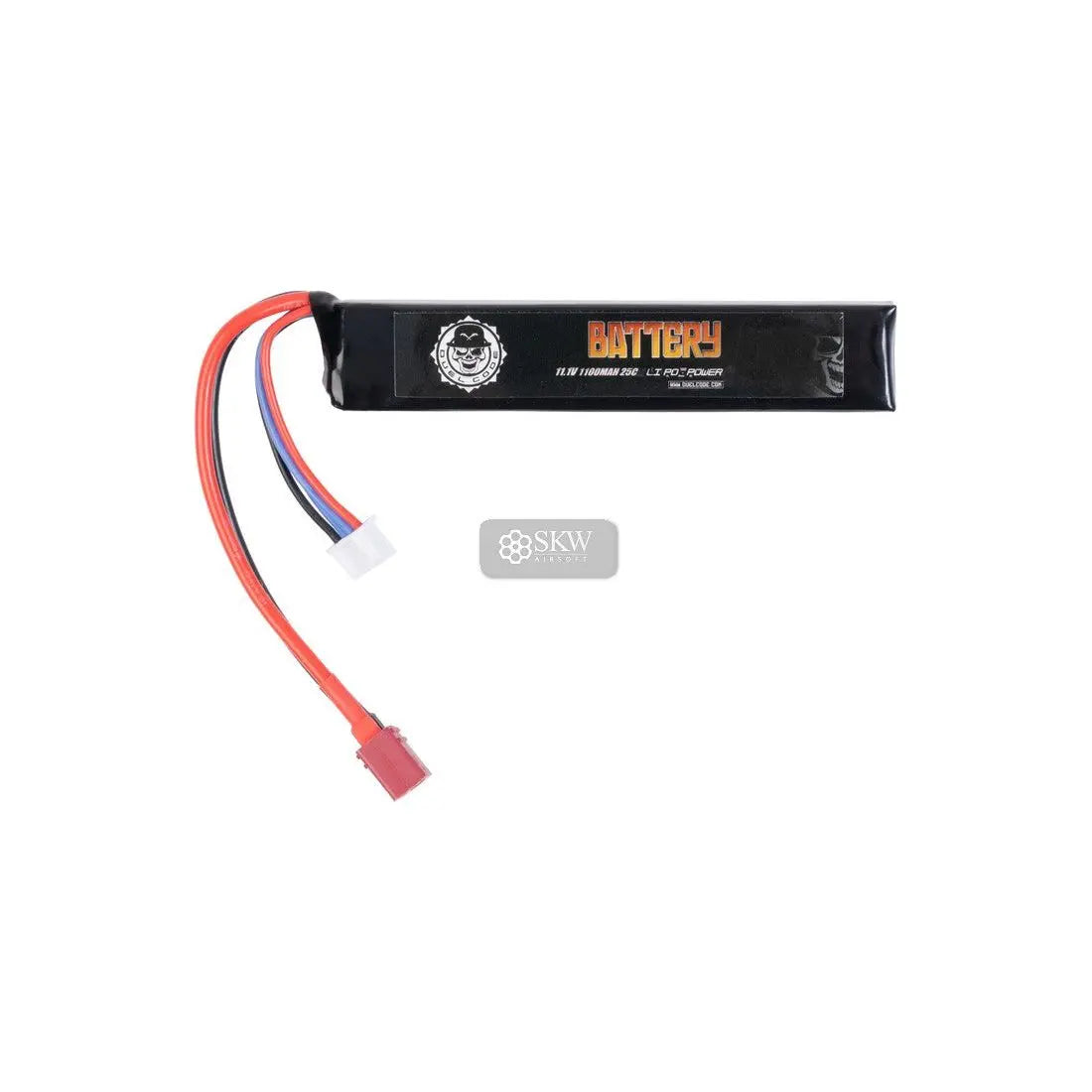 Alt tag pour une batterie LIPO 11.1V 1100MAH 25C T-Dean Duel Code avec connecteur de charge et répartiteur, dimensions 105X20X16.5MM