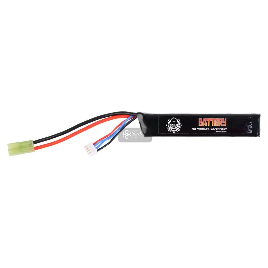 Alt tag: Batterie LiPo 11.1V 1100mAh 25C avec connecteur mini Tamiya et repartiteur par Duel Code