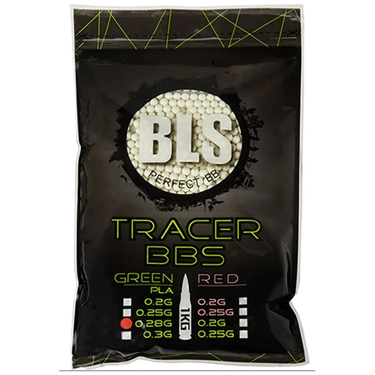 Billes traçantes BIO BLS vertes, 0.20g, 1kg, idéales pour AEG et pistolets à gaz, biodégradables et polies pour précision