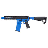 Pack complet BUSHIDO CHUGI Speedsoft Saigo Defense avec réplique airsoft AEG full métal M4 CHUGI Noir et Bleu, détente électronique et pièces internes renforcées pour la