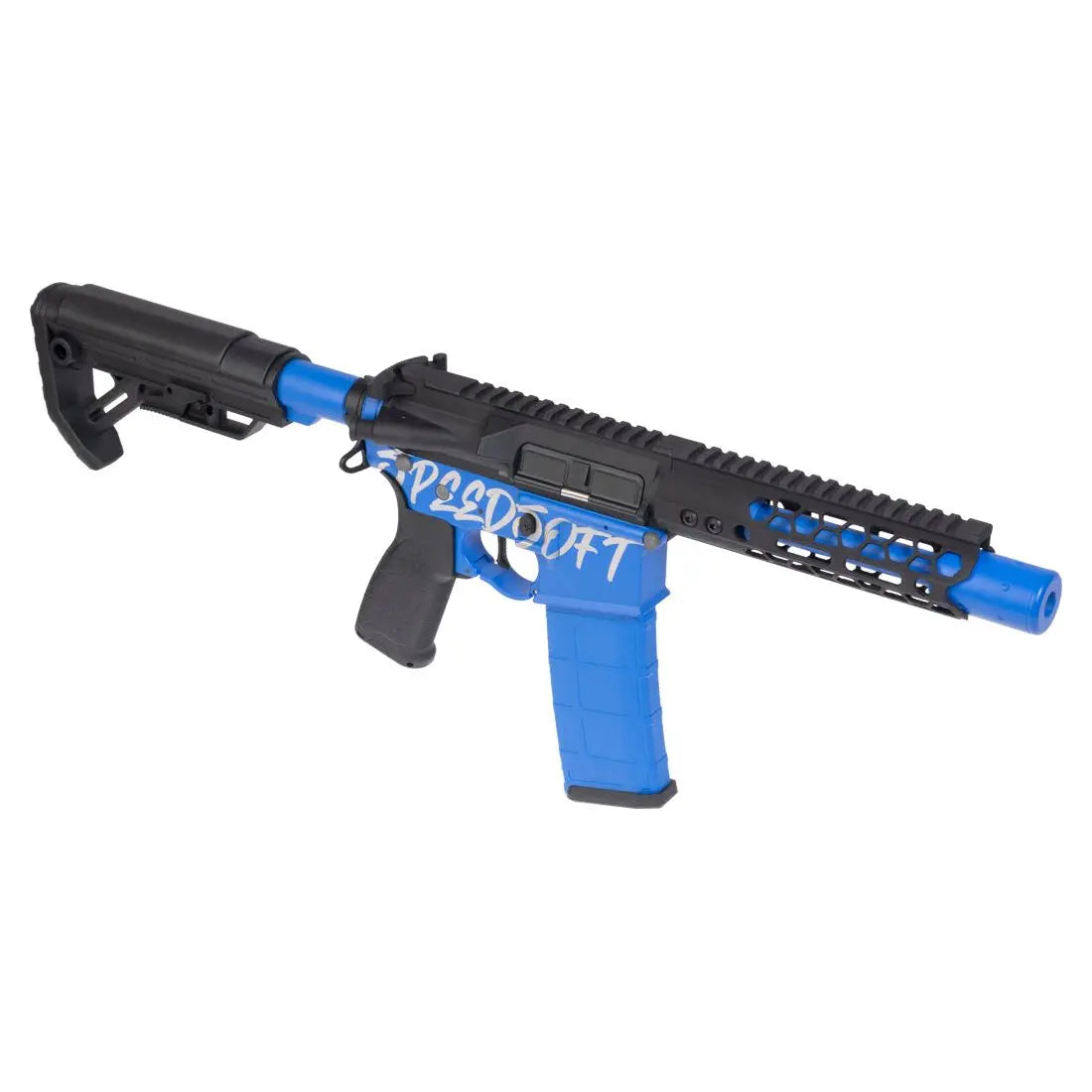 Pack complet de réplique airsoft BUSHIDO CHUGI Speedsoft Saigo Defense en métal noir et bleu avec détente électronique et pièces internes renforcées pour la pratique du Speedsoft