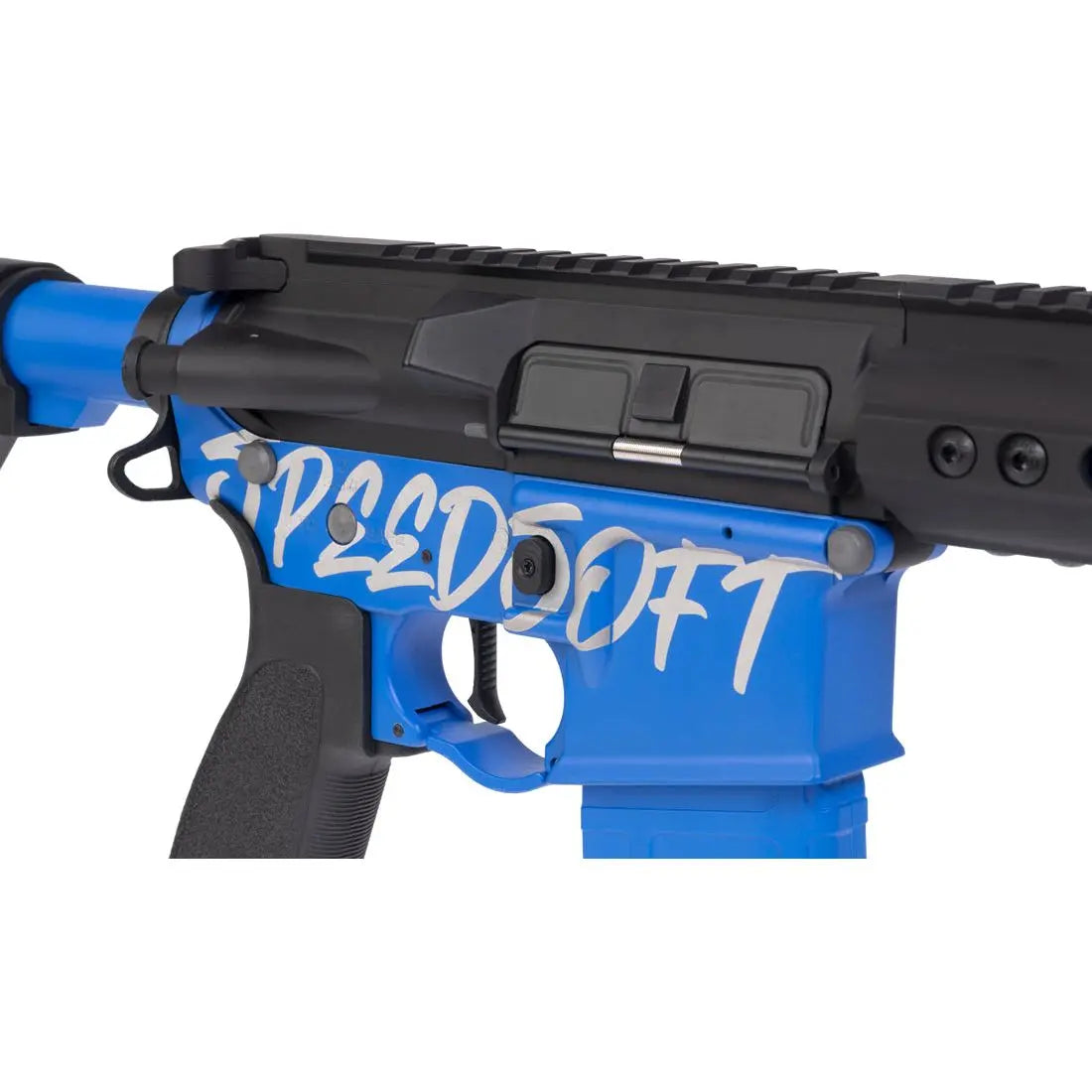 Pack complet BUSHIDO CHUGI Speedsoft Saigo Defense avec réplique airsoft AEG full métal M4 CHUGI Noir et Bleu, détente électronique, joint Macaron 50° Maple Leaf et