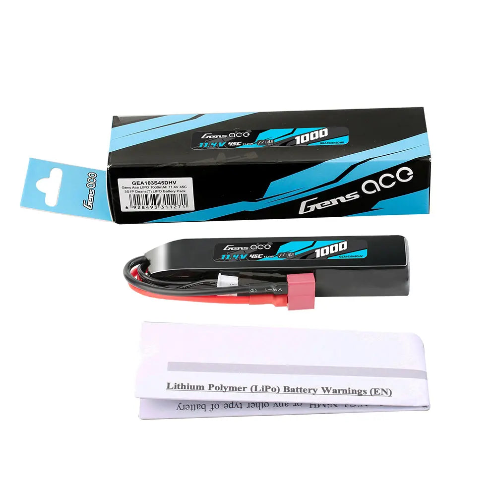 Batterie LiPo Gens Ace 1000mAh – 45C – 11.4V HV – Connecteur T deans