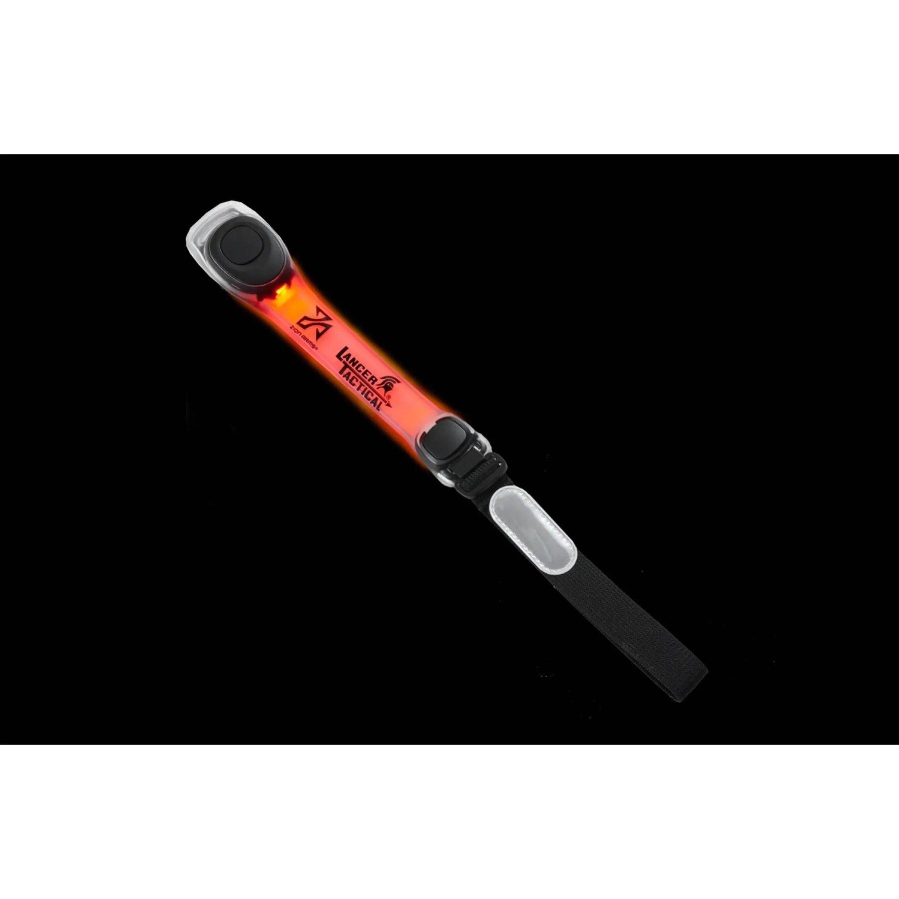 Brassard LED multicolore Lancer Tactical x Zion Arms, réglable et flexible, avec interrupteur à bouton-poussoir pour changer de couleur, visible même dans des environnements lumineux.