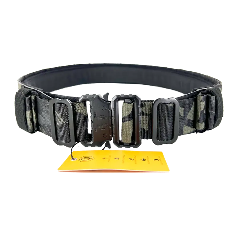 Ceinture militaire Conquer FL en Multicam Black, réglable, ultra résistante et légère, avec boucle haute résistance interchangeable de 45mm, en 3 tailles différentes.