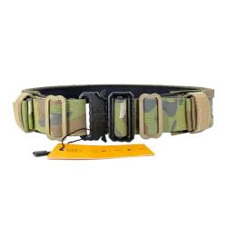Ceinture Conquer FL Belt en Multicam avec double point d'attache, polymère haute résistance, ultralégère, boucle QD haute résistance, interchangeable de 45mm, disponible en 3 tail