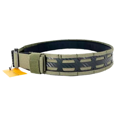 Ceinture militaire CONQUER FL en couleur Ranger Green avec double point d'attache, fabriquée en polymère haute résistance, ultralégère, rigide, avec boucle QD haute résistance et