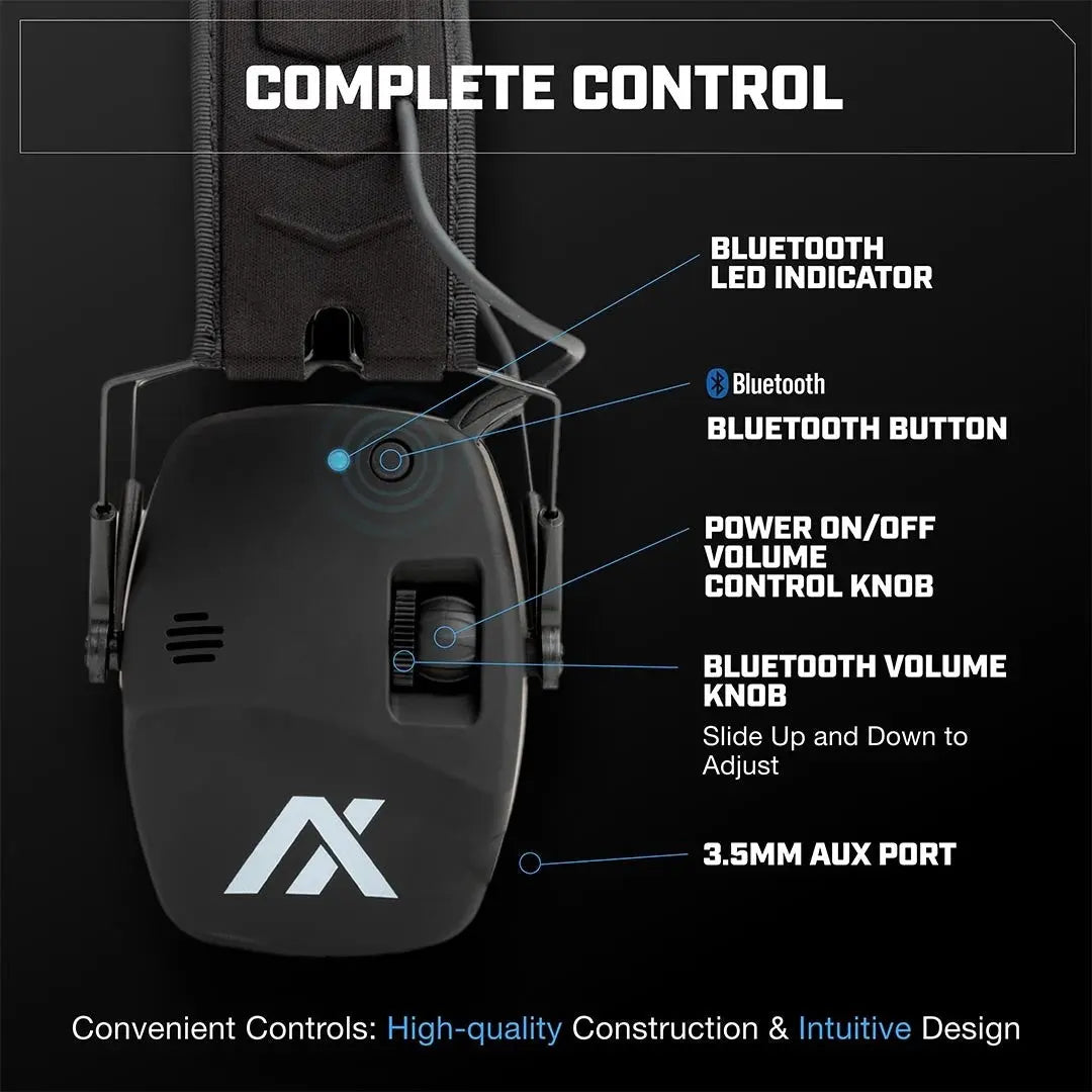 Casque antibruit électronique TRACKR Bluetooth Axil avec amélioration sonore avancée, protection auditive et Bluetooth 5.0