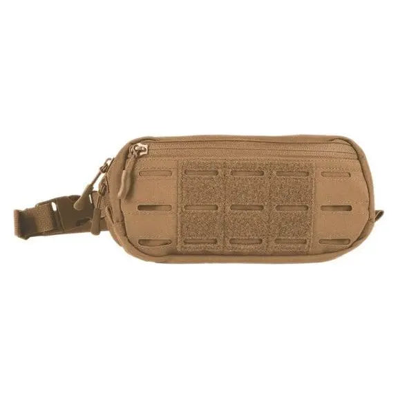 Ceinture banane tactique laser cut en polyester 700D, compacte avec système de fixation pour patchs, deux compartiments zippés et ceinture réglable