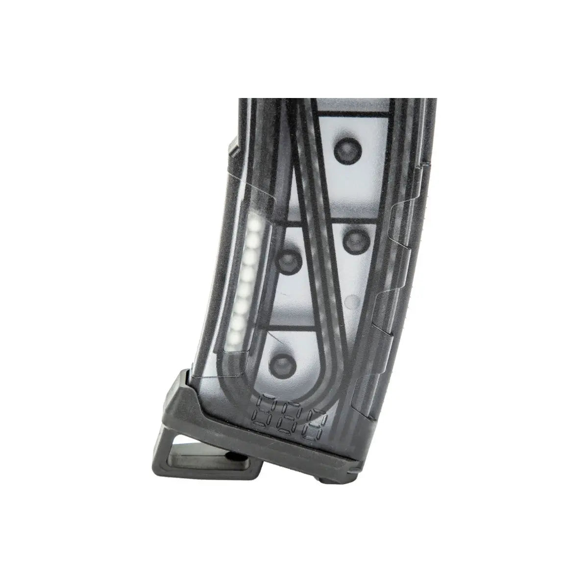 Chargeur M4 Mid-cap speed 130 billes Smoke avec contenance de 130 billes, remplissage par la tête, ressort d'armement solide et coque en polymer haute densité