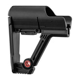 Alt text : Crosse SBR noire pour M4 AEG en polymère haute densité avec talon de crosse en caoutchouc pour confort optimal, compatible avec M4 et AR15 AEG et GBBR