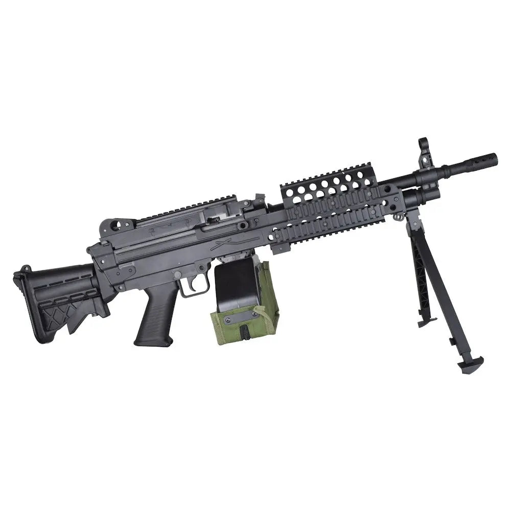 Fusil électrique D|BOYS M249 para avec Ammobox, corps en polymère et métal, rails et canon standard en polymère de 20 mm, crosse rétractable, chargeur m4 électrique,
