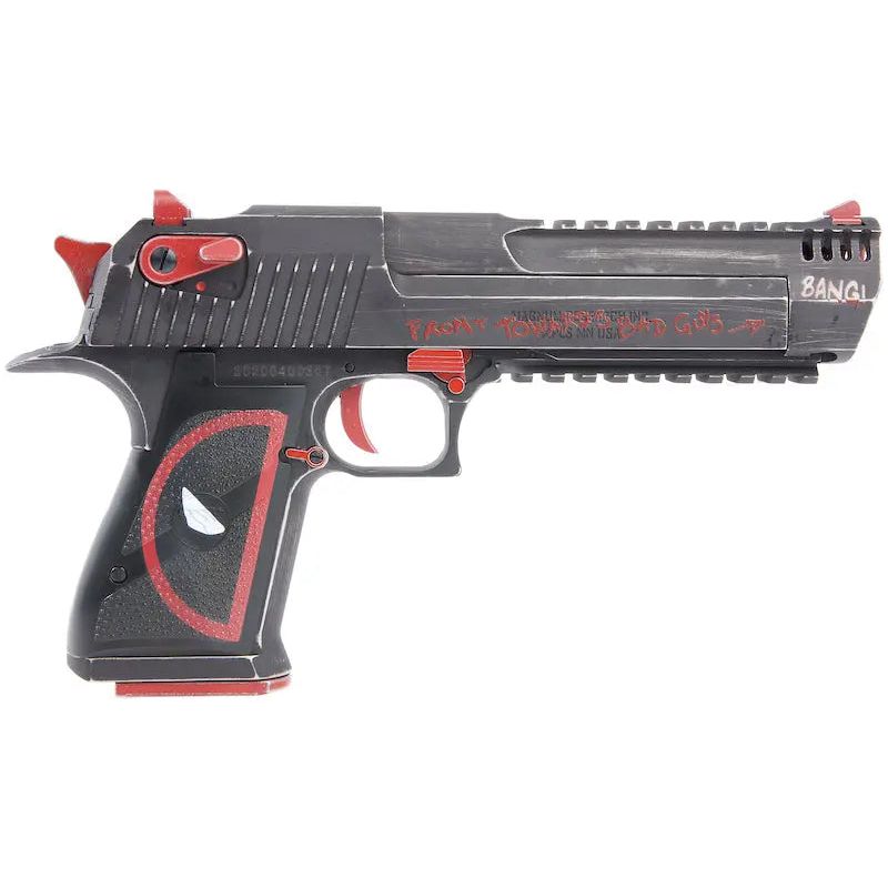 Balise alt SEO : "DeadPool Painted Version Desert Eagle L6 .50AE GBB Airsoft Pistol par WE, pistolet airsoft avec hop-up ajustable, 1,645 kg, 270 mm, chargeur