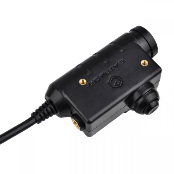 Adaptateur Earmor M51 Tactical PTT-Kenwood avec connecteur standard militaire NATO 7.0, compatible avec les casques Earmor et Kenwood, système PTT, dimensions 70x45x22mm,