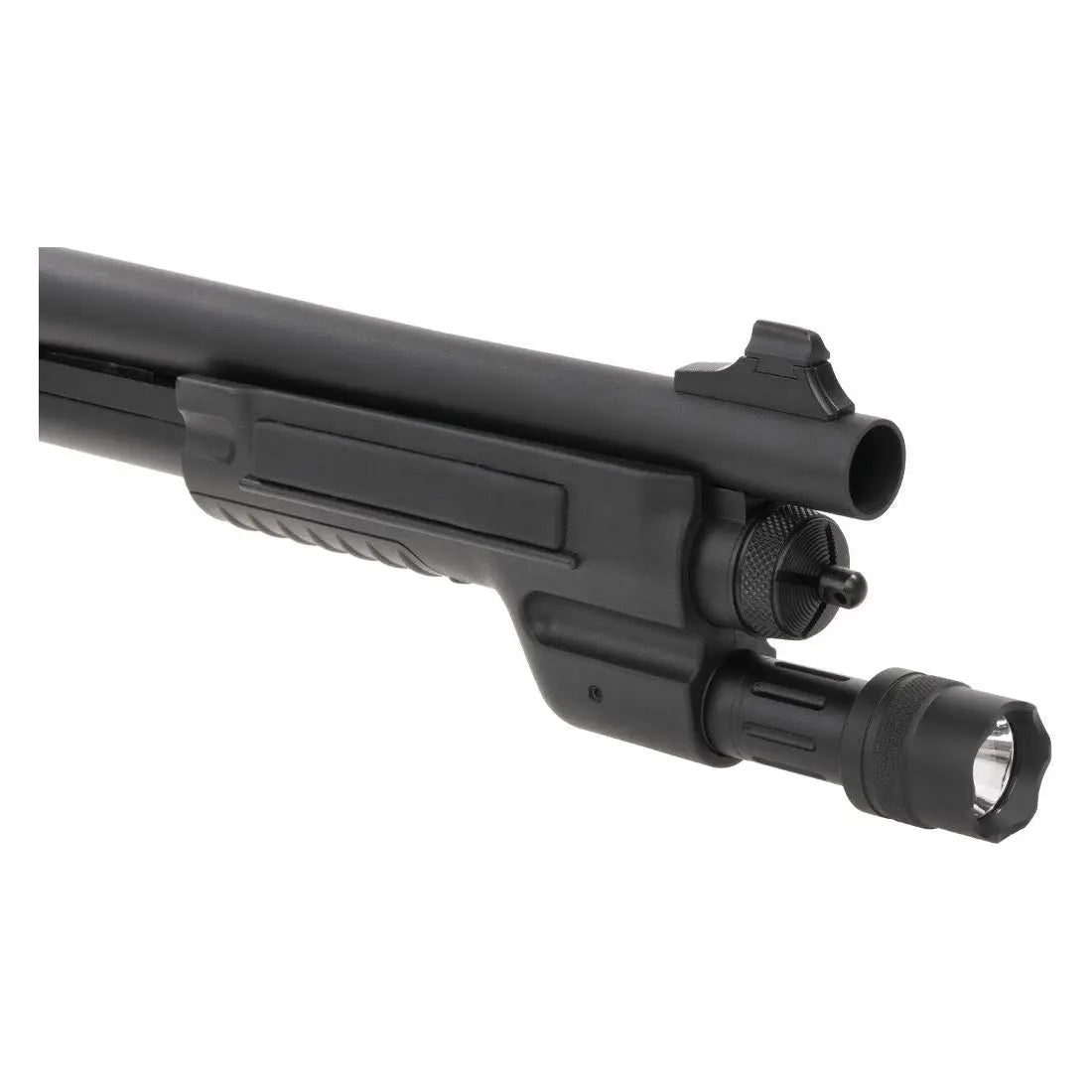 Alt tag pour un fusil à pompe Velites Ferrum S-VI noir de Secutor, avec une fabrication externe en métal, une longueur de 80-88 cm, un canon interne de 300 mm,