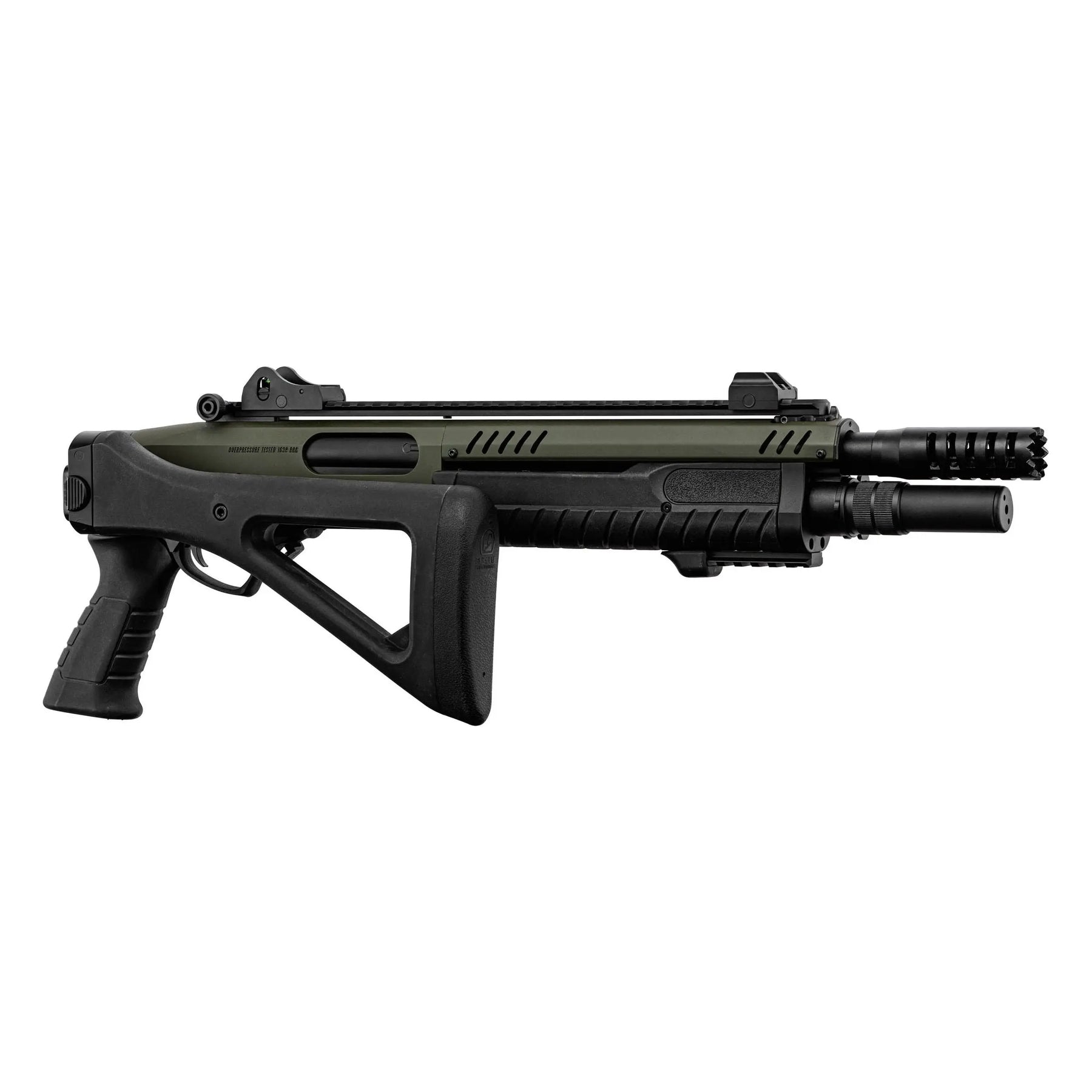 Réplique officielle du fusil à pompe FABARM STF12 Compact OD Gaz avec corp métal, crosse rétractable et mode de tir SAFE