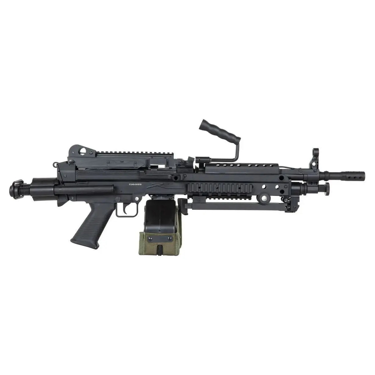 SA-F249 PARA FLEX NOIRE, fusil mitrailleur en métal et polycarbonate, avec caractéristiques régulables et accessoires inclus.