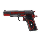 Réplique de pistolet GBB 1911 NE2201 Deadpool AW Custom avec marquages 'MAXIMUM EFFORT' et 'Front toward bad guys', aspect vieilli et accessoires inclus