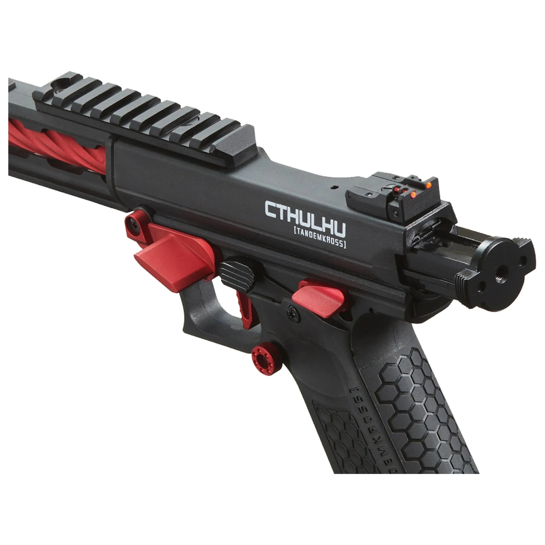 GBB AAP-01 CTHULHU Lancer Tactical, pistolet à gaz Tandemkross en noir et rouge, avec capacité de 24 coups, canon interne de 130mm et viseurs à