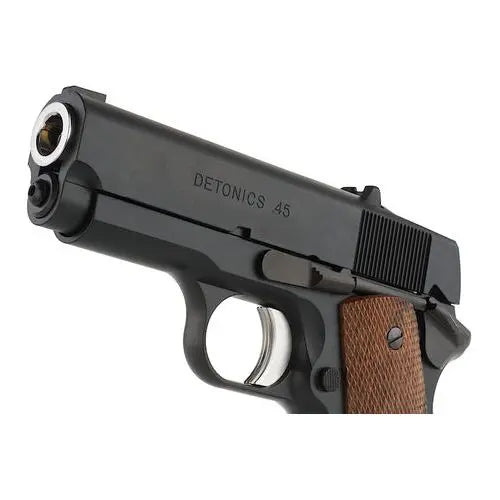 GBB Detonics .45 Tokyo Marui gaz airsoft gun, semi-automatique, 0.56 joules, 245 FPS, longueur 165mm, poids 636 grammes, avec Hop Up régl
