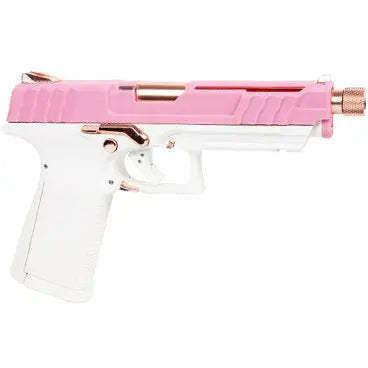 Réplique GBB GTP9 avec culasse rose gold, cadre en polymère, design tactique G&G, culasse métal usinée, sécurité sous la culasse, bloc hop up réglable, canon file