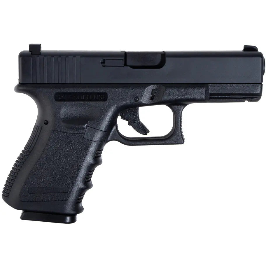 GBB Saigo Mk4 Glock23 noir à gaz, en polymère de 6mm avec blow back et hop up, pesant 800g, longueur de 188mm, en abs métal, FPS de 280-