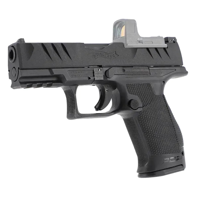 GBB Walther PDP Compact 4'' airsoft gun with 6mm BBs, 20 shot capacity, and gas power source