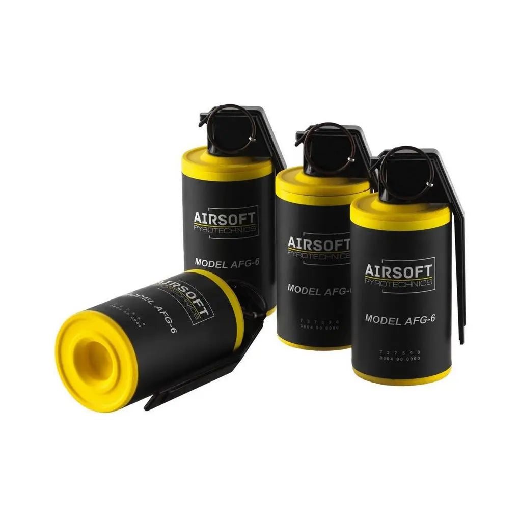 Grenade AFG 6 TAG-INN avec corps en carton et polyuréthane, rempli de pois secs pour un effet de projection réaliste et sécurisé