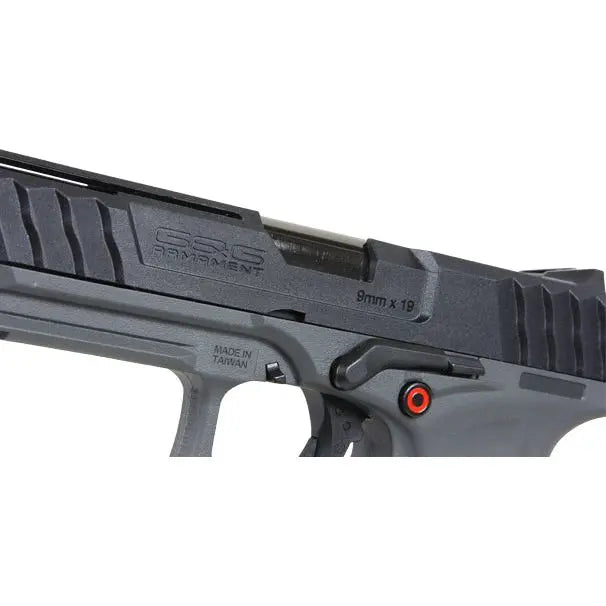 Réplique G&G GTP9 Noir/Gris avec cadre et culasse en polymère, design tactique, système de compression de gaz nouvelle génération et hop up réglable