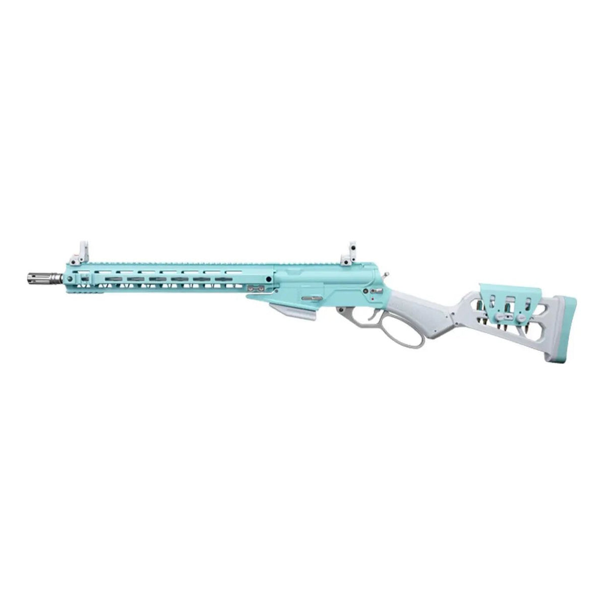 Carabine airsoft G&G LEVAR 15 GBB à levier sous garde en Macaron Blue avec upper AR15, garde-main M-Lok et rail supérieur Picatinny