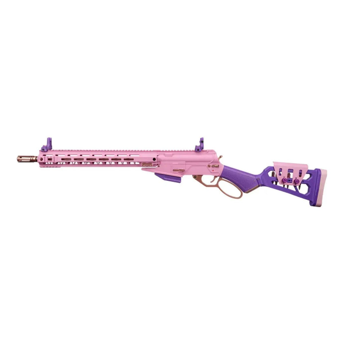 Carabine airsoft G&G LEVAR 15 GBB à levier sous garde Macaron Pink avec upper AR15 et garde-main M-Lok