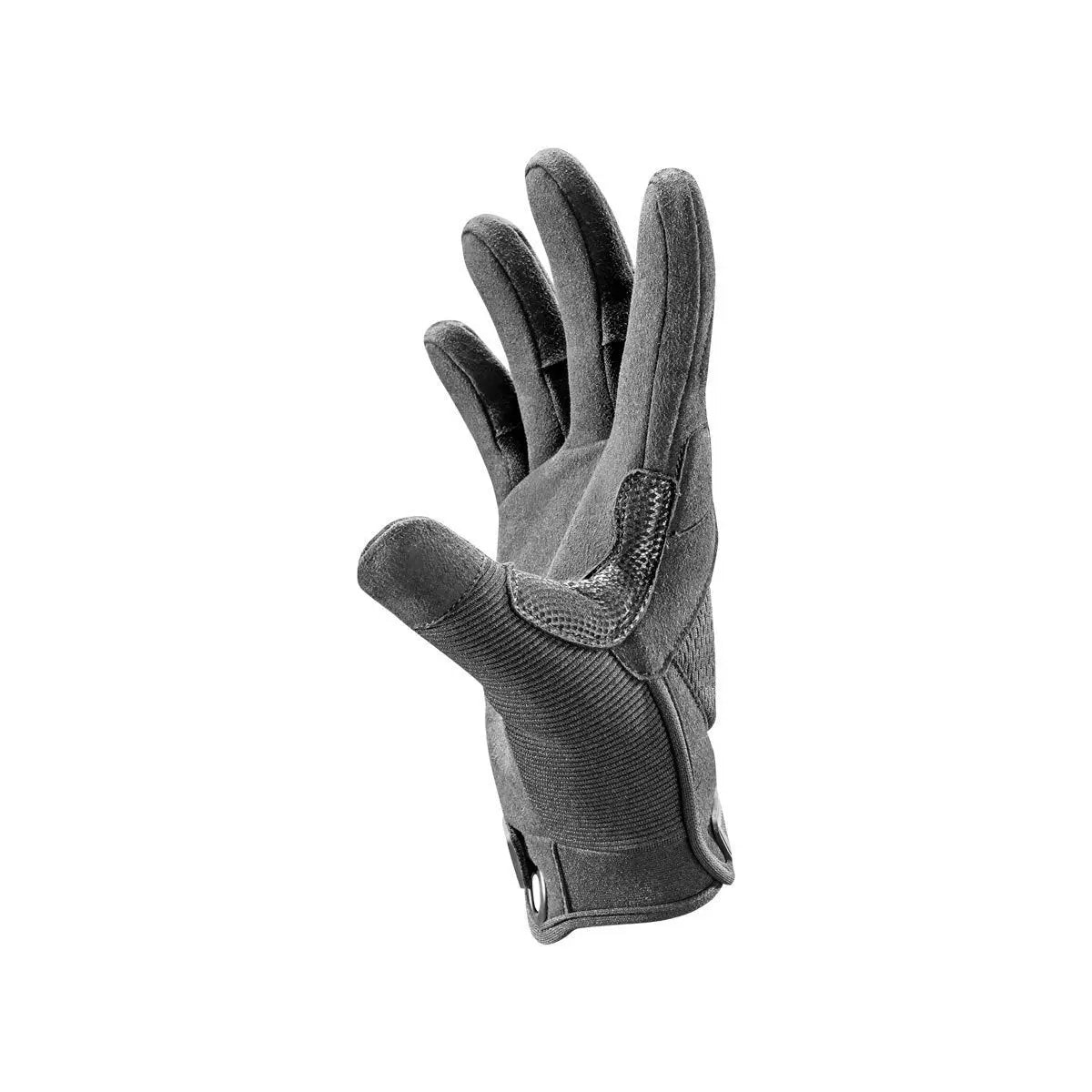Une paire de gants tactiques noirs X-Light de Kinetix, légers, confortables, à coupe ergonomique, compatibles avec les écrans tactiles et fabriqués en Allemagne