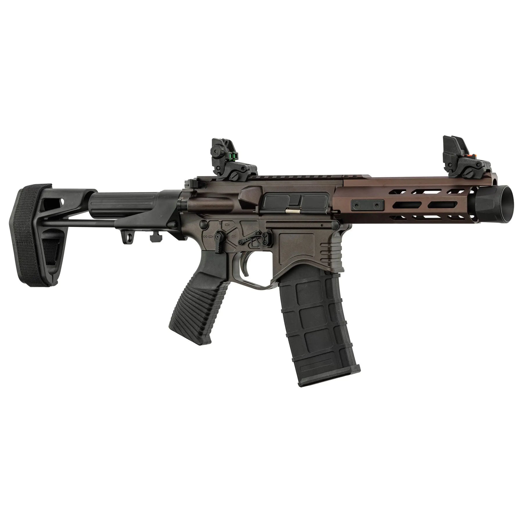Réplique d'AR-15 PDW full métal Golden Eagle en bronze avec rail Picatinny et commandes ambidextres pour airsoft