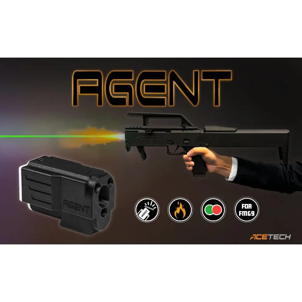 Kit FMG9 compact avec pistolet Poseidon Orion, traceur ACETECH et accessoires dans une mallette prête à déployer pour le tir semi-auto ou full-auto.