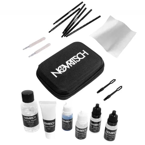 Kit de maintenance Novritsch Gen 2 pour pistolets airsoft avec divers outils et produits d'entretien