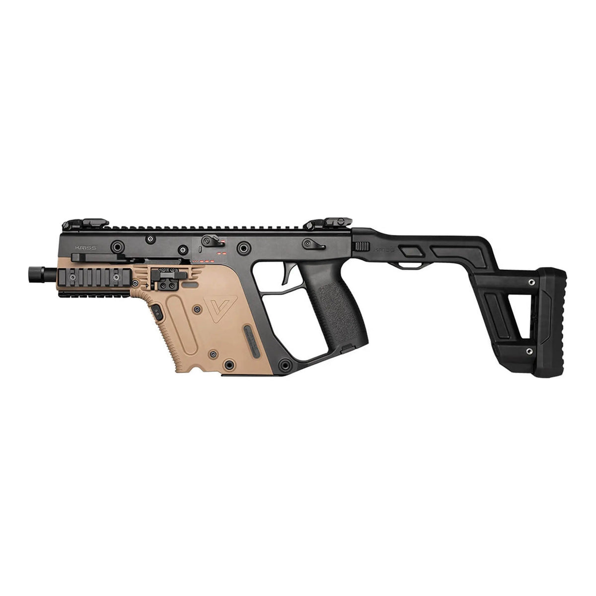 Kriss Vector GBBR Krytac Bi-ton, pistolet-mitrailleur sous licence officielle avec corps polymère, fonctionnement gaz et blowback, et divers modes de tir.