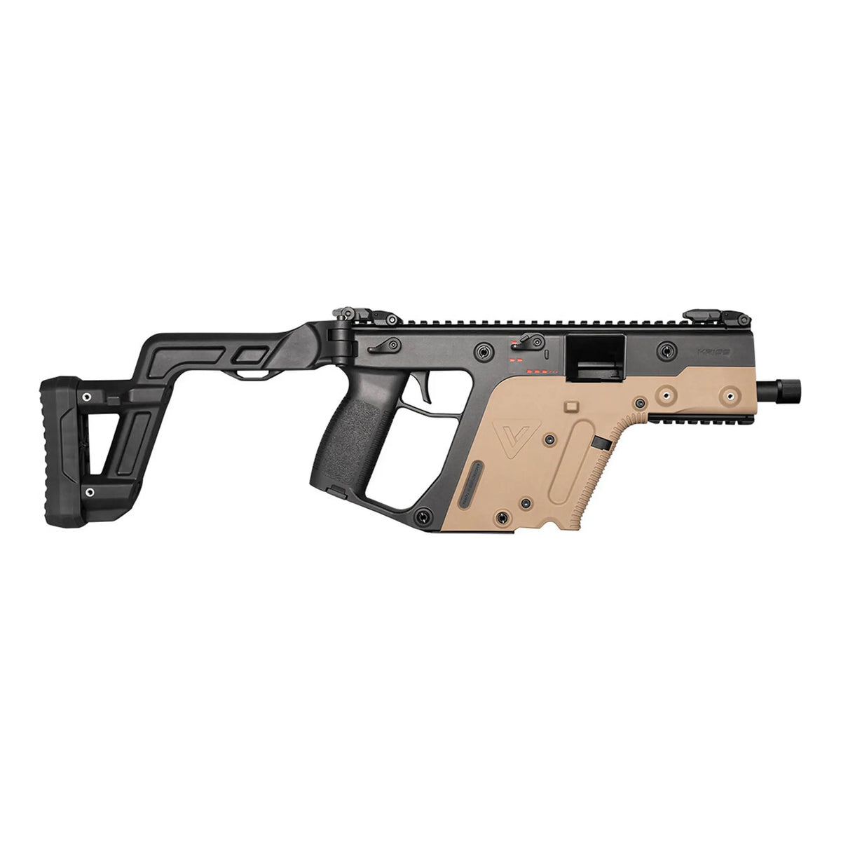 Réplique du Kriss Vector GBBR Krytac Bi-ton, pistolet mitrailleur sous licence, avec corp polymère, fonctionnement au gaz, modes de tir variés, et capacité de 60 BB