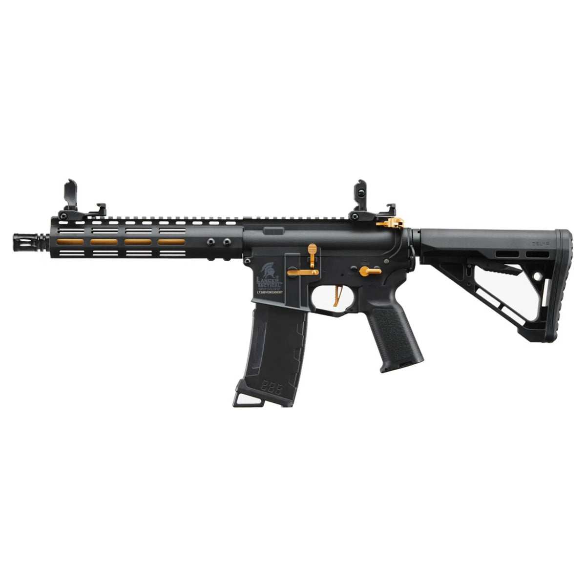 Réplique avancée d'airsoft LT-36 Archon Lancer Tactical Gen 3 Noir/Gold avec crosse Delta et garde-main M-LOK de 9 pouces