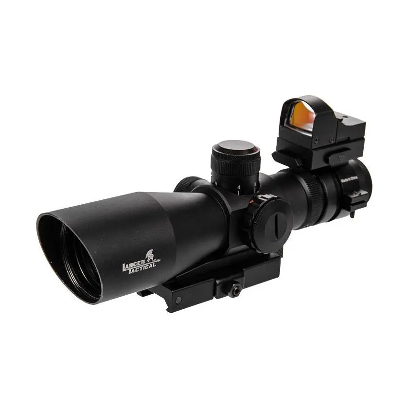 Alt tag pour une lunette de visée 3-9x42 rouge et vert avec micro red-dot pour airsoft, montage rail de 20mm, en aluminium anodisé noir et waterproof