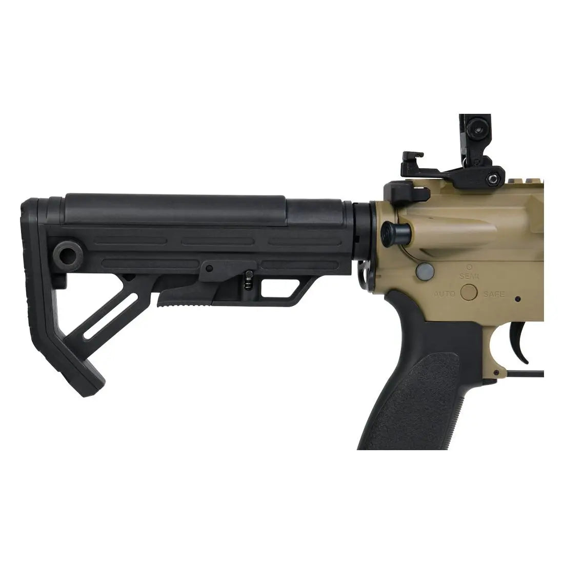 Image du M4 SAIGO Shinobi Tan, poids 2000g, longueur 750mm, en polymère, avec Hop Up, sans Blow Back, FPS 330, chargeur 130 rds