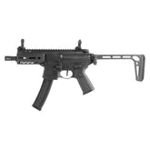 Réplique authentique de Sig Sauer MPX K sportline, une submachine gun airsoft en calibre 6mm avec un garde-main M-LOK et un système hop-up rotatif M4 pour une préc