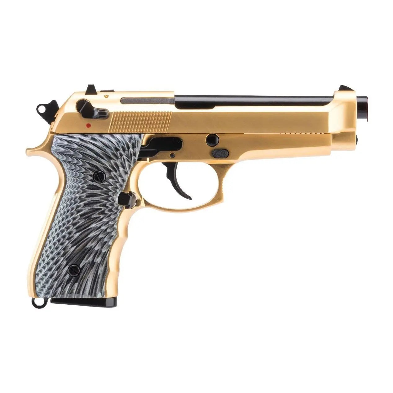 Pistolet à gaz semi / full auto 6mm M92 Eagle Gold WE avec Blow Back, Hop Up réglable, matériaux en métal et grip anti-dérapant
